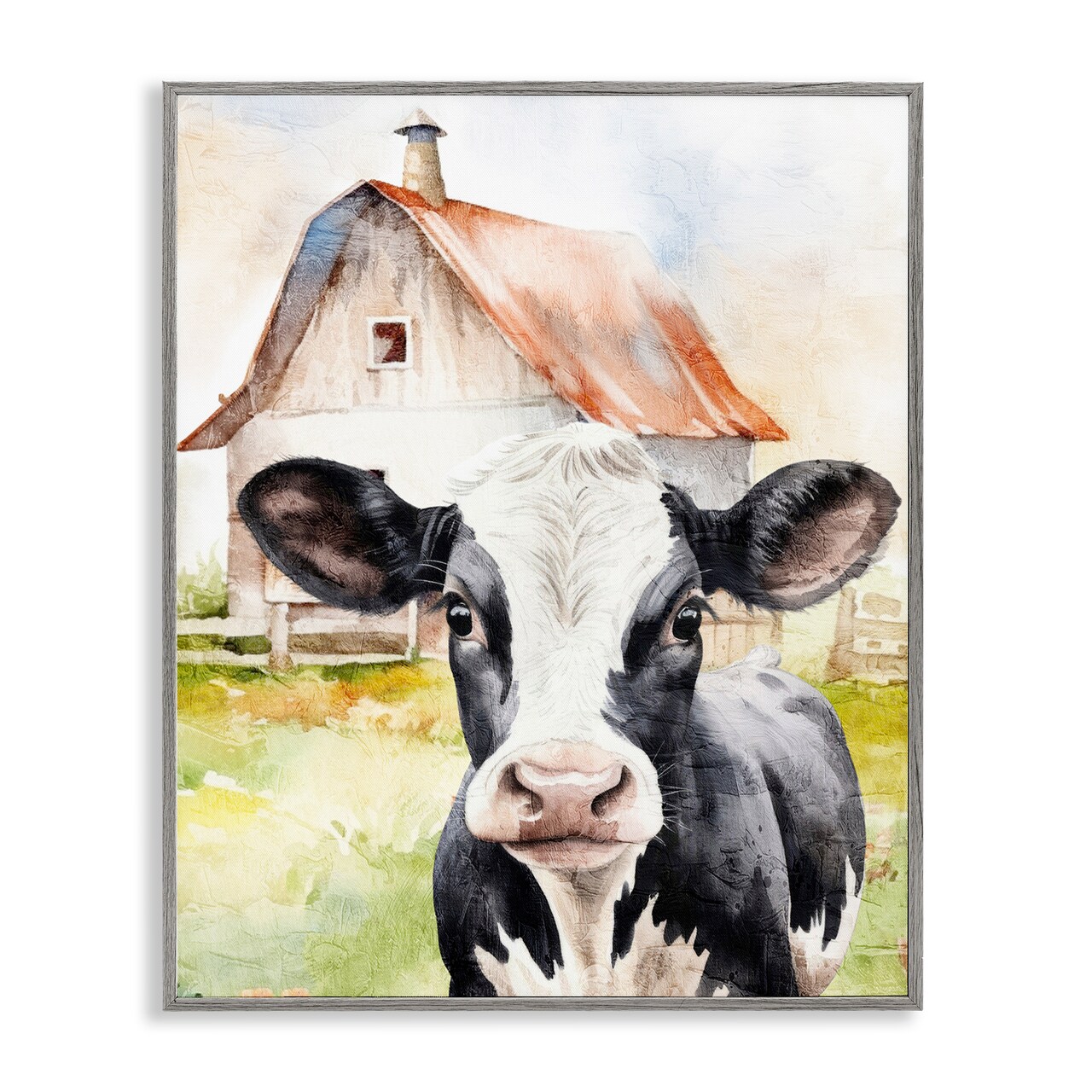 Stupell Industries Cow Little at Farm Framed Giclee Wall Art Design by Kim Allen